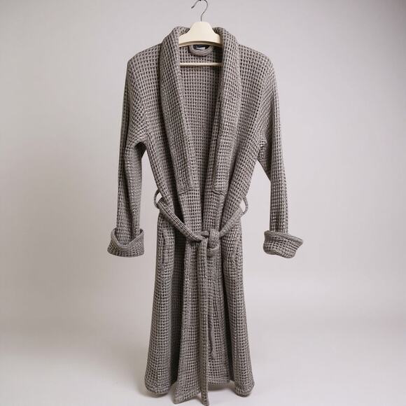Brooklinen Dreamweave Waffle Robe Tie Waist Turkish Cotton  Gray S/M - Picture 3 of 8